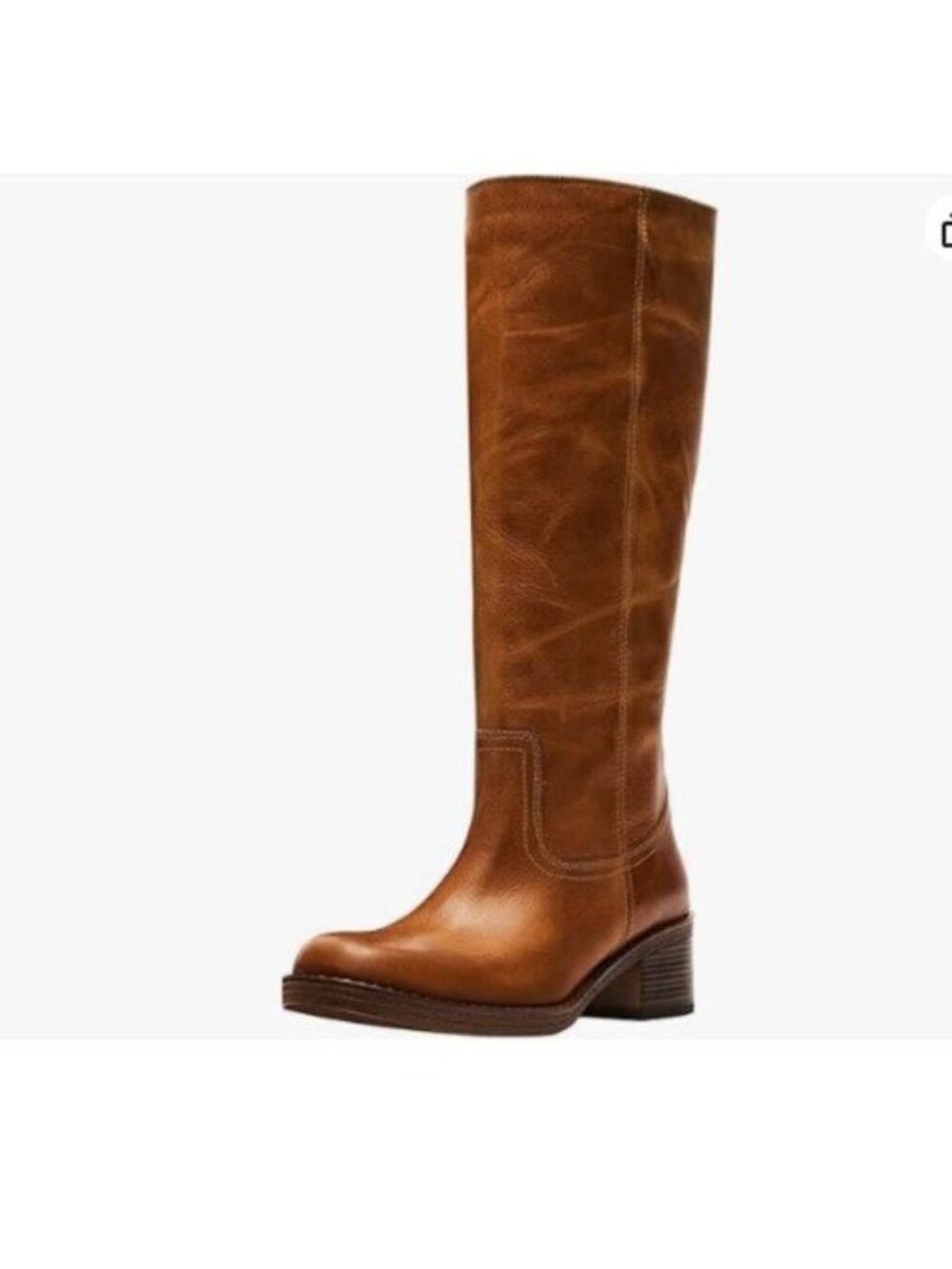 FOWT Women Platform Round Toe Calf High Boots Chunky Block Low Heel Boots Brown